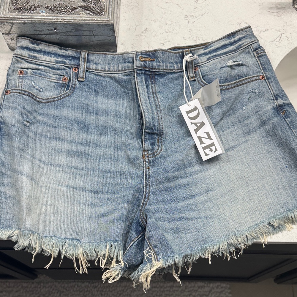 Daze Women's Distressed Blue Jean Shorts